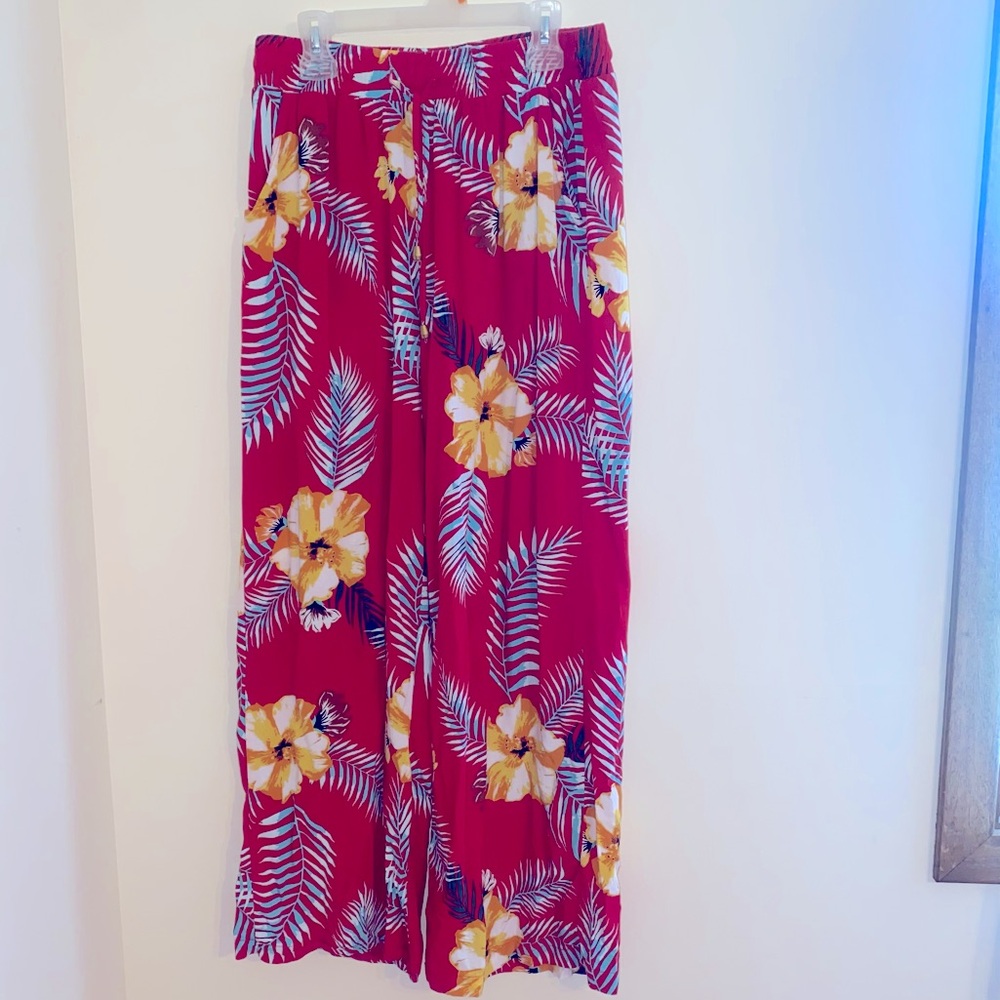 Tropical Floral Wide-Leg Pants